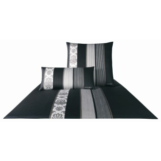 JOOP! Bettwäsche Mako-Satin Ornament Stripe 4022-Farbe graphit-77, 155/200 cm + 80/80 cm
